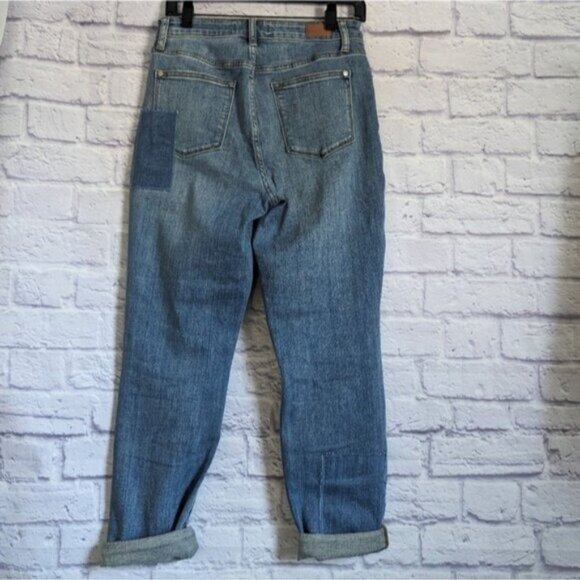 Judy Blue Double Cuff Patch Boyfriend Jeans 7 28 Medium Blue High Waist Stretch - Picture 5 of 7